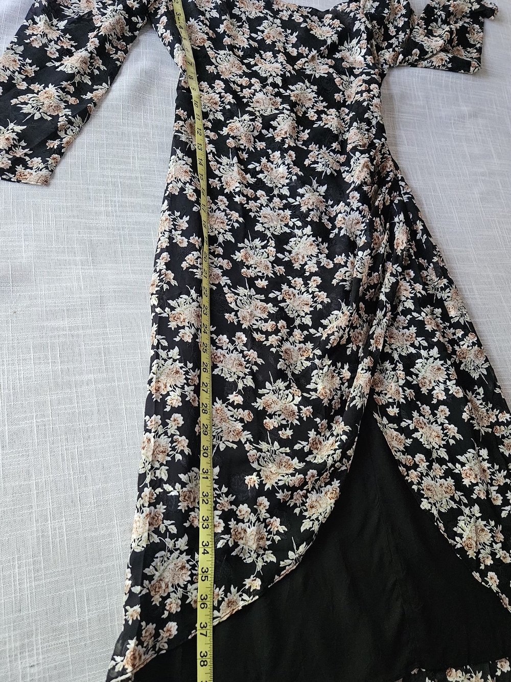 LUSH Floral Burnout Velvet Midi Dress S NWT Ruched High-Low Long Sleeve - Picture 14 of 16